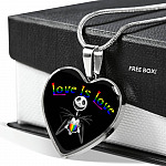 LGBT Pride Love Is Love Rainbow Jack Skellington Heart Pendant Necklace - Love Pride Heart Necklace
