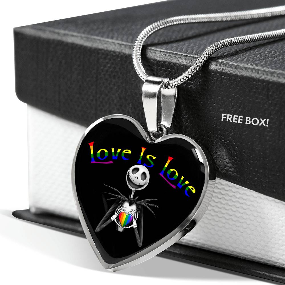 LGBT Pride Love Is Love Rainbow Jack Skellington Heart Pendant Necklace - Love Pride Heart Necklace LGBT Pride Love Is Love Rainbow Jack Skellington Heart Pendant Necklace - Love Pride Heart Necklace