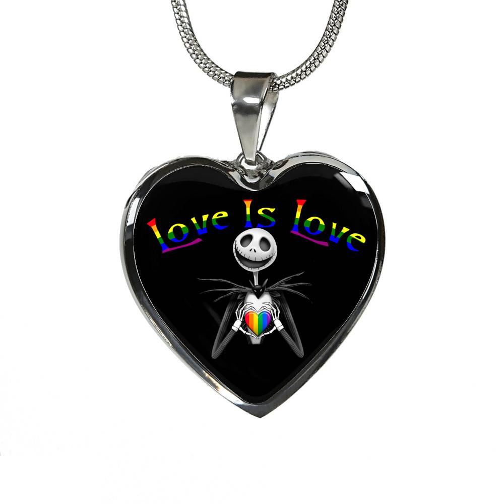LGBT Pride Love Is Love Rainbow Jack Skellington Heart Pendant Necklace - Love Pride Heart Necklace LGBT Pride Love Is Love Rainbow Jack Skellington Heart Pendant Necklace - Love Pride Heart Necklace