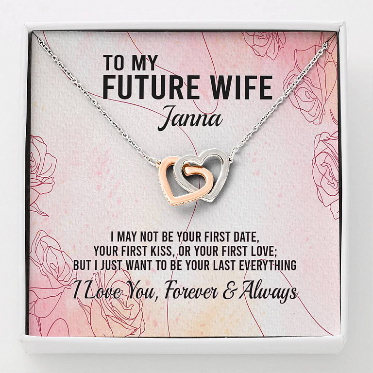Personalized Name to My Future Wife I May Not Be Your First Date Interlocking Hearts Pendant Necklace - Interlocking Hearts Necklace
