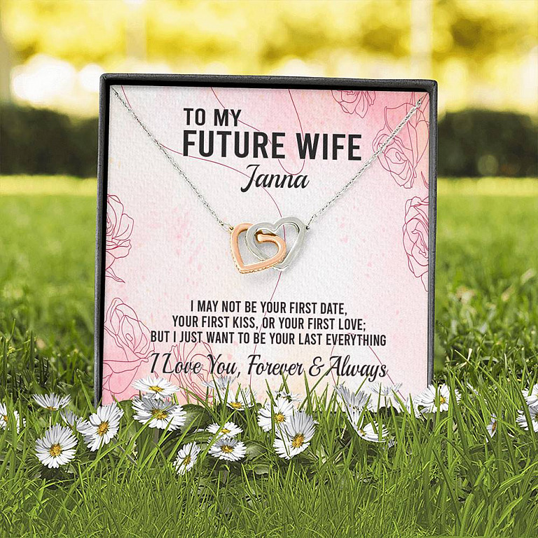 Personalized Name to My Future Wife I May Not Be Your First Date Interlocking Hearts Pendant Necklace