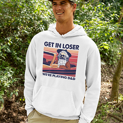 Alternative view of Get In Loser We're Playing D&D Vintage Retro Old Man Hoodie - Sweatshirt - Long Sleeve