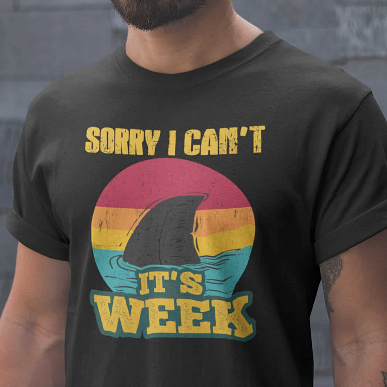 Sorry I Can’t It’s Week Vintage Retro Shark Lover T-Shirt - V-Neck 
