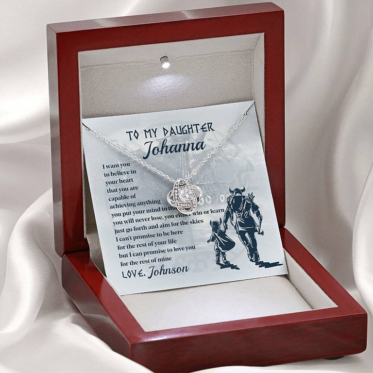 Personalized Name Viking to My Daughter from Dad I Want You to Believe Love Knot Pendant Necklace