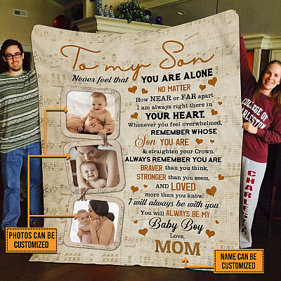 Alternative view of Personalized Photo Blanket to My Son Never Feel that You Are Alone Fleece Blanket - Mink Blanket