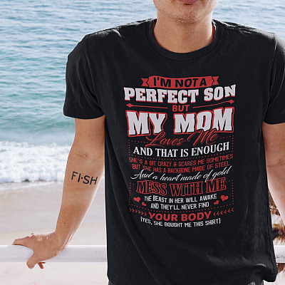Alternative view of I'm Not A Perfect Son But My Mom Loves Me And That Is Enough T-Shirt - V-Neck Shirt - Gift for Son