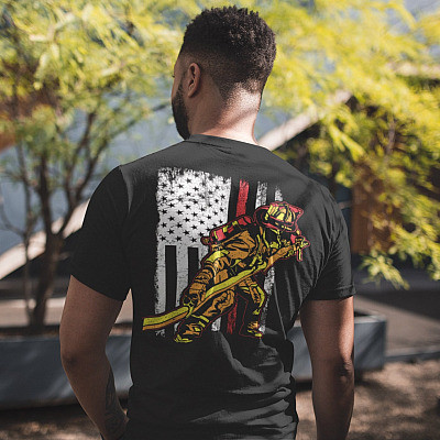 Alternative view of Firefighter American Flag Vintage Retro Print On Back Only T-Shirt