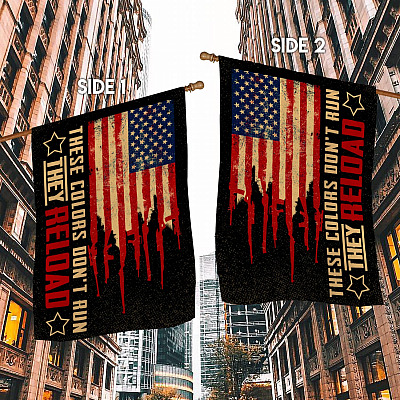 Alternative view of These Color Don't Run They Reload Garden Flag - American Flag With Gun As Stripes - 2nd Amendment House Flag