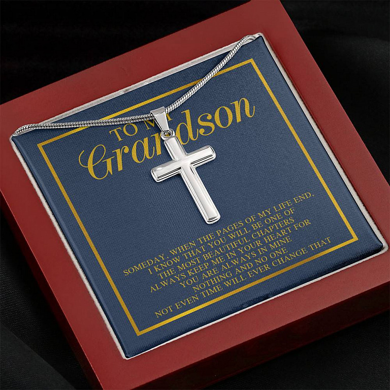 To My Grandson Someday When The Pages Of My Life End I Know That You Will Be One Cross Pendant Necklace