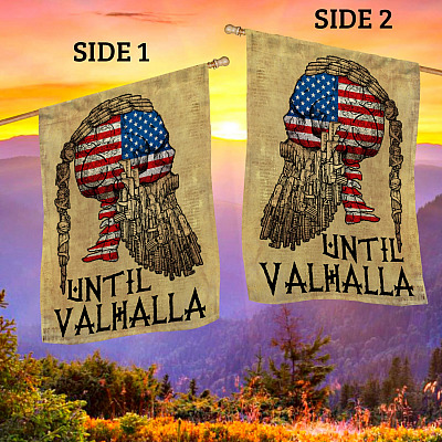Alternative view of Viking Warrior Until Valhalla Odin Norse Man Quote Pride 2nd Amendment American Garden Flag - Wall House Flag