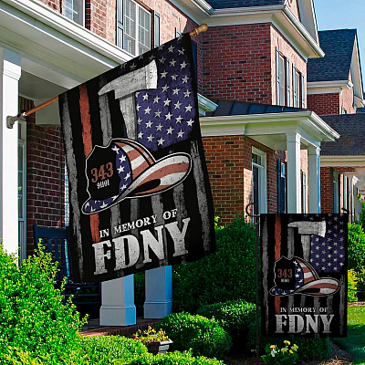 Alternative view of In Memory of Fdny 9 11 01 343 Firefighter Remember and Honor Garden Flag - House Flag - Wall Flag