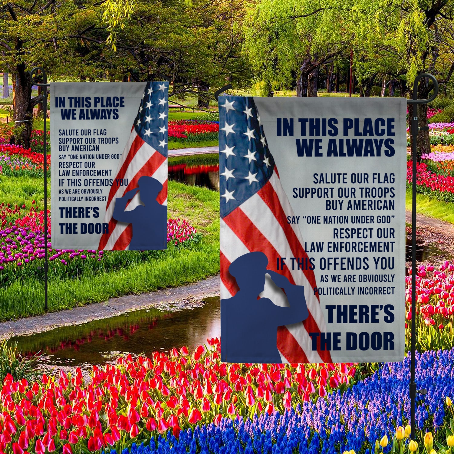 5KNG. Salute Our Flag 30x40 SIDE 1 Garden Flag Mockup 2 Side-2