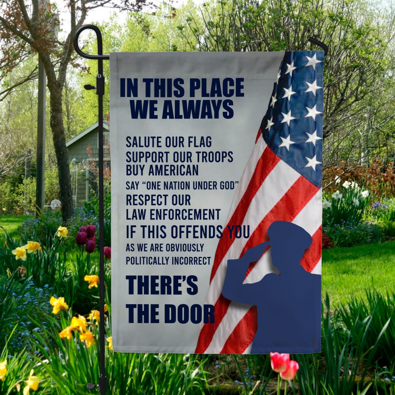 5KNG. Salute Our Flag 30x40 SIDE 1 Garden Flag Mockup 5