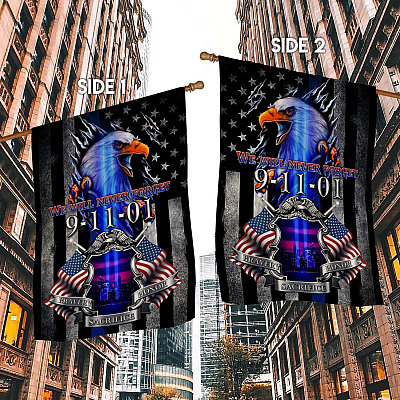 Alternative view of Police We Will Never Forget 9/11/01 Bravery Sacrifice Honor American Garden Flag - House Flag - Wall Flag