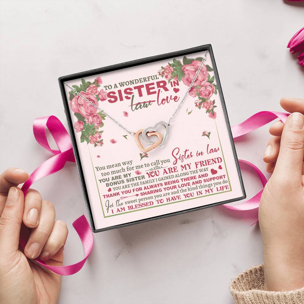 To A Wonderful Sister In Law I Am Blessed To Have You In My Life Interlocking Hearts Pendant Necklace To A Wonderful Sister In Law I Am Blessed To Have You In My Life Interlocking Hearts Pendant Necklace