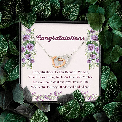 Congratulations Wonderful Journey Of Motherhood Ahead Mama To Be Interlocking Hearts Pendant Necklace