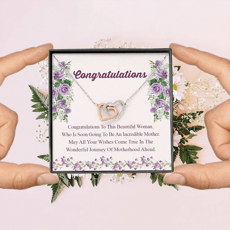 Congratulations Wonderful Journey Of Motherhood Ahead Mama To Be Interlocking Hearts Pendant Necklace