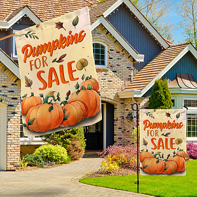 Alternative view of Pumpkins for Sale Flag - Halloween Decorations for Home Outdoor Indoor Decorative Garden Flag - House Flag