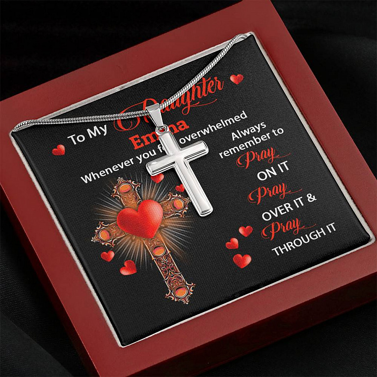 Personalized Name To My Daughter Whenever You Feel Overwhelmed Remember To Pray On It Cross Pendant Necklace