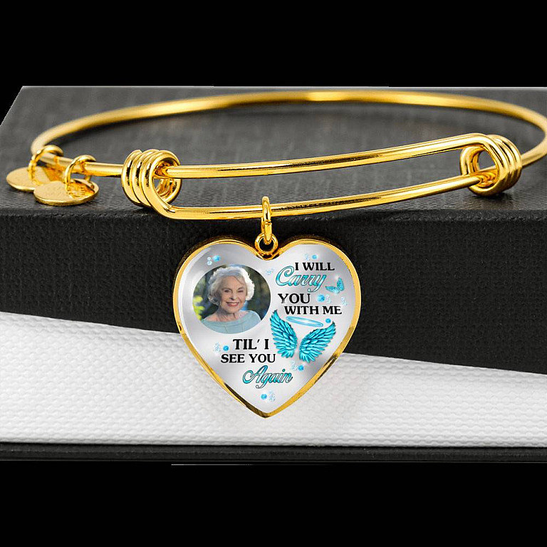 Personalized Photo I Will Carry You Till I See You Again Heart Pendant Necklace