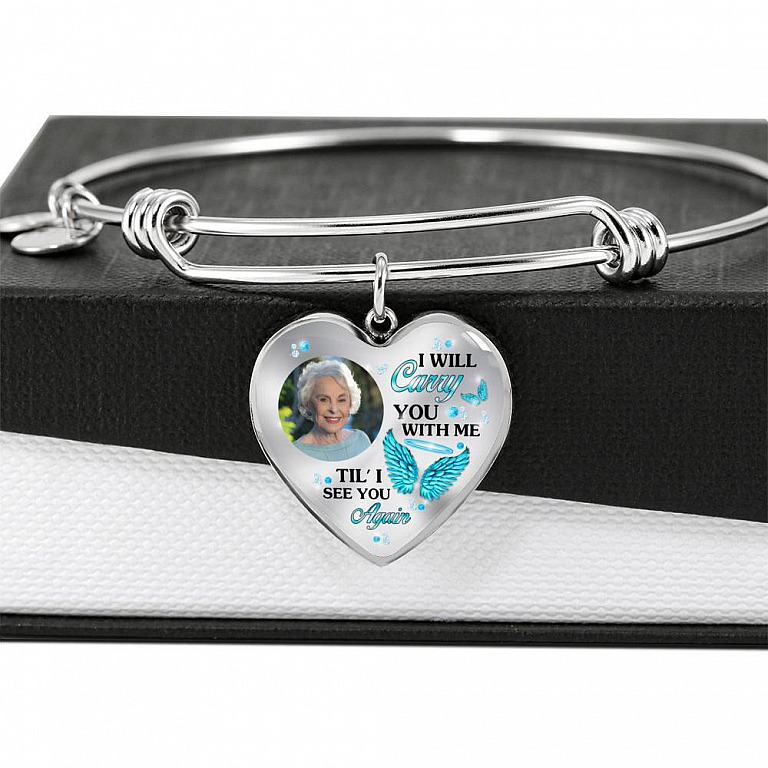 Personalized Photo I Will Carry You Till I See You Again Heart Pendant Necklace