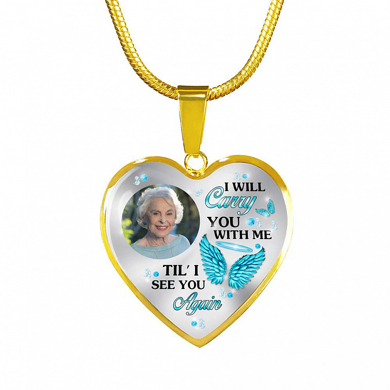 Personalized Photo I Will Carry You Till I See You Again Heart Pendant Necklace