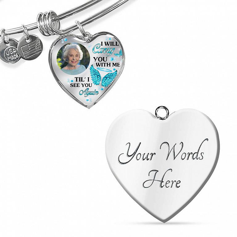 Personalized Photo I Will Carry You Till I See You Again Heart Pendant Necklace