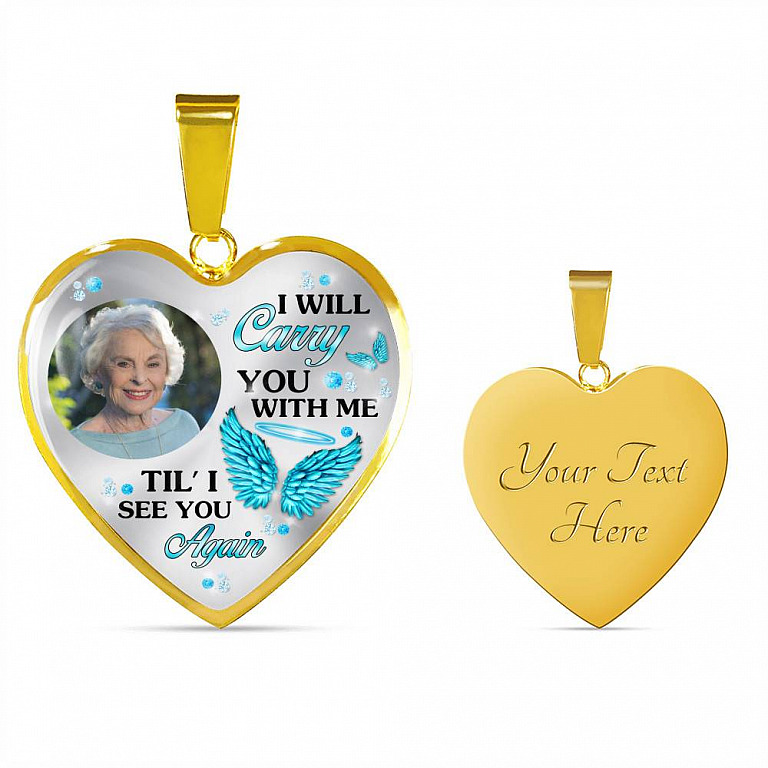 Personalized Photo I Will Carry You Till I See You Again Heart Pendant Necklace