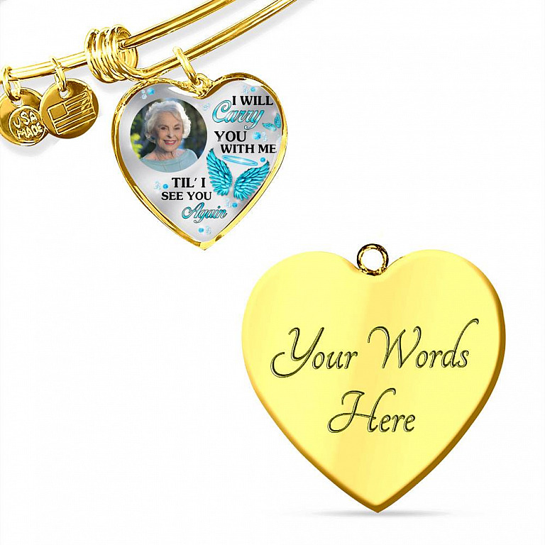 Personalized Photo I Will Carry You Till I See You Again Heart Pendant Necklace