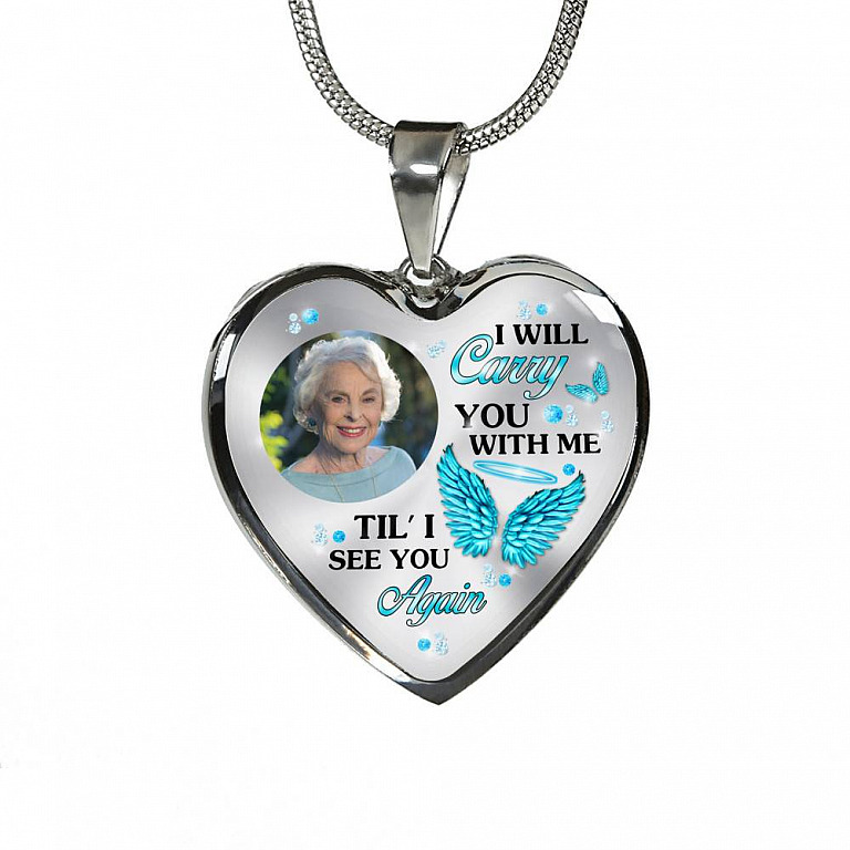 Personalized Photo I Will Carry You Till I See You Again Heart Pendant Necklace