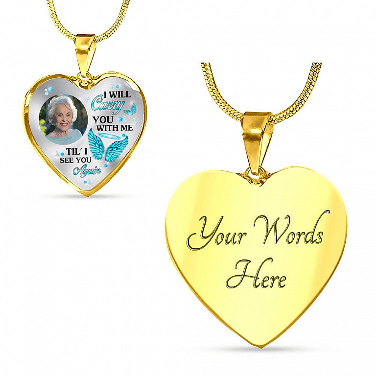 Personalized Photo I Will Carry You Till I See You Again Heart Pendant Necklace
