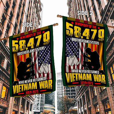 Alternative view of In Memory 1959 to 1975 58,479 Brothers and Sisters Who Never Returned Vietnam War Garden Flag - Indoor Outdoor Flag