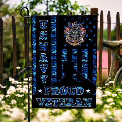 US Navy Veteran Garden Flag - United States Navy Veteran Camo House Flag - Proud Navy Veteran Flag