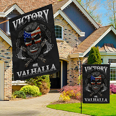 Alternative view of Victory Or Valhalla Decorative Garden Flag - Indoor Outdoor Flag - House Flag - American Viking Flag