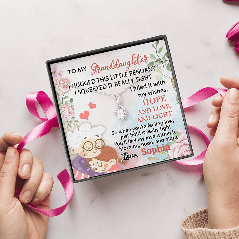 Personalized Name To My Granddaughter I Hugged This Little Pendant Alluring Pendant Necklace