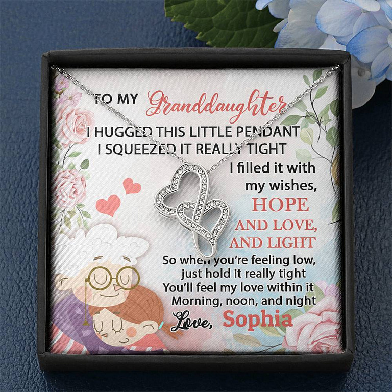 Personalized Name To My Granddaughter I Hugged This Little Pendant Double Hearts Necklace Pendant Necklace