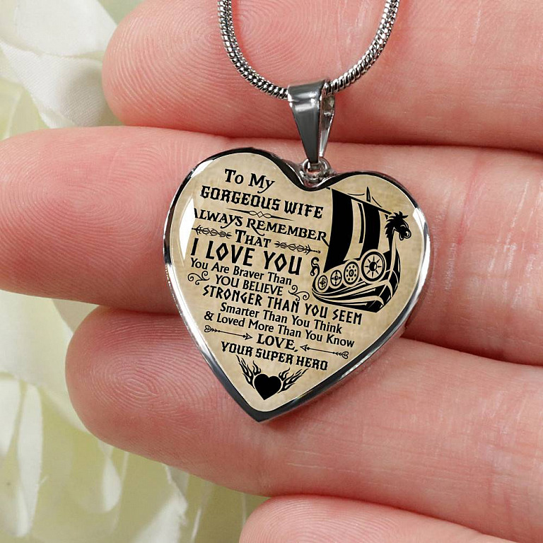 Personalized Couple Name To My Shieldmaiden Always Remember I Love You Viking Warrior Saying Heart Necklace