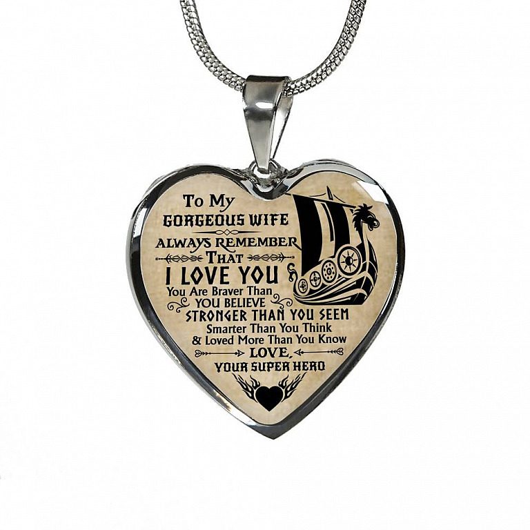 Personalized Couple Name To My Shieldmaiden Always Remember I Love You Viking Warrior Saying Heart Necklace