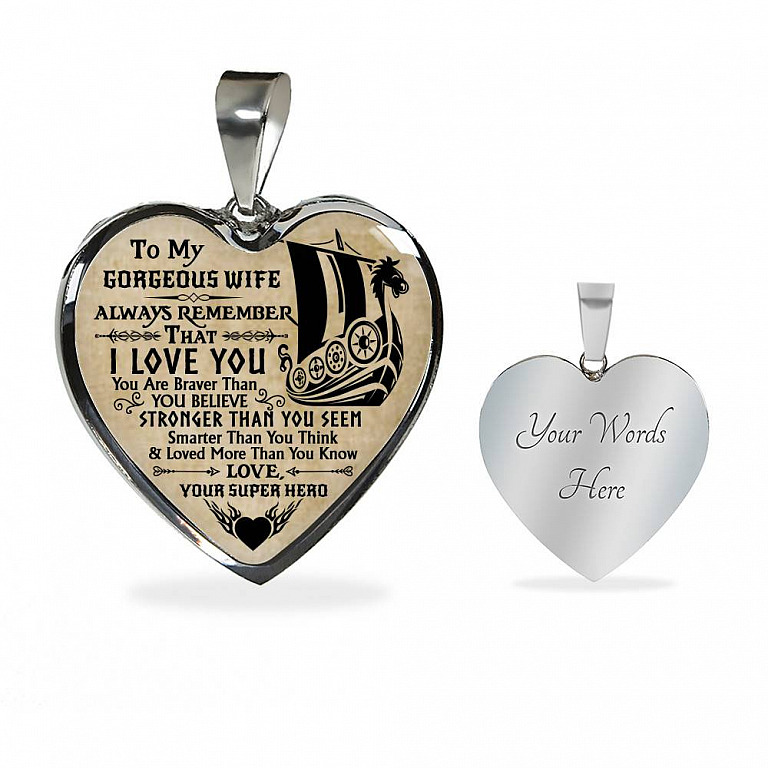 Personalized Couple Name To My Shieldmaiden Always Remember I Love You Viking Warrior Saying Heart Necklace