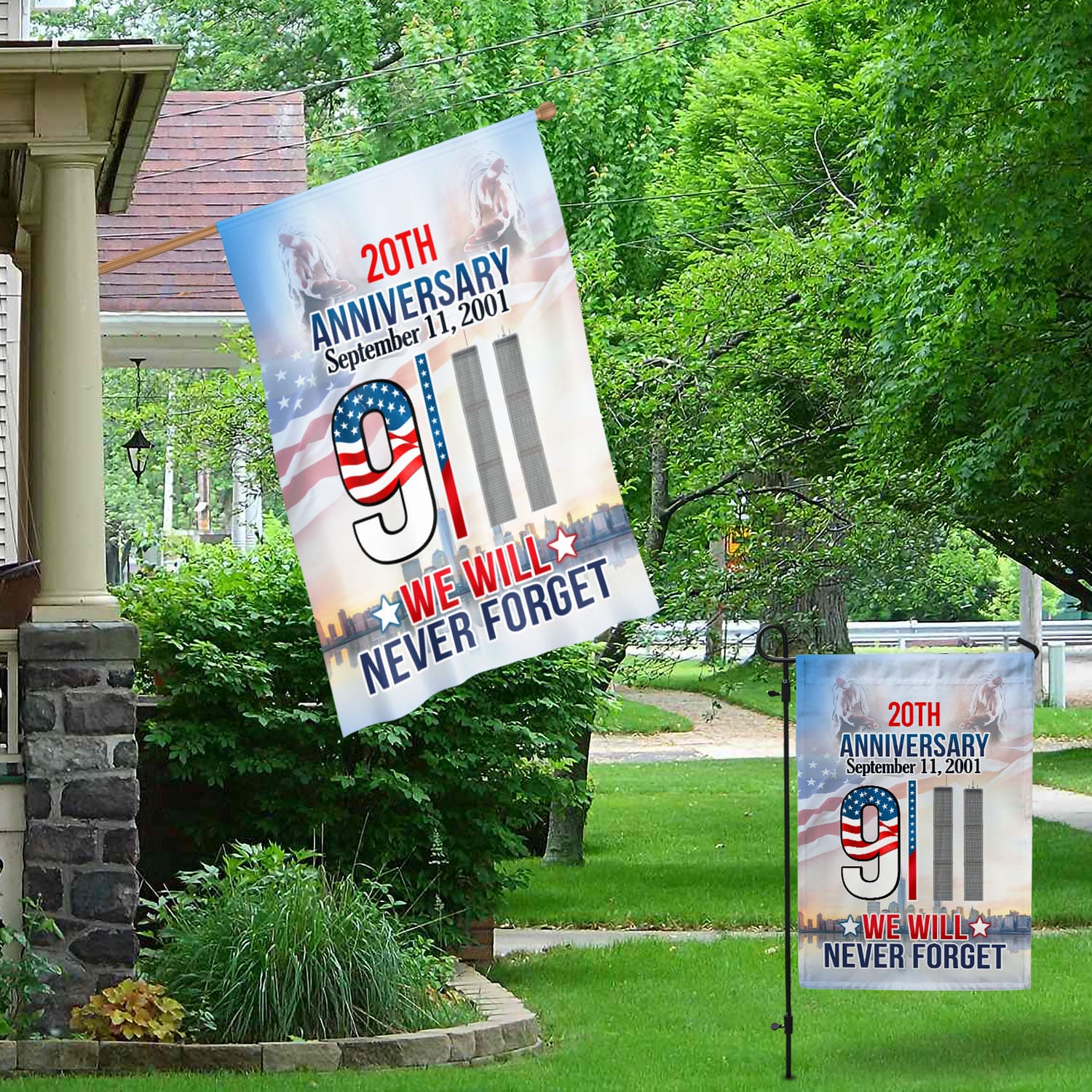 3VT. We Will Never Forget Garden & House Mockup 1