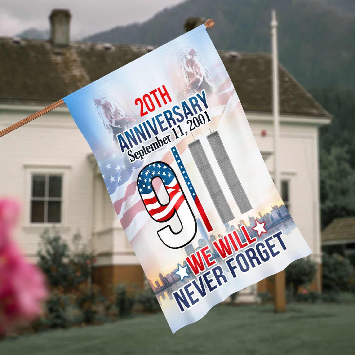 3VT. We Will Never Forget House Flag Mockup 4
