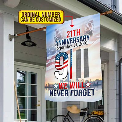 Personalized We Will Never Forget 20th Anniversary September 11th 2001 Outdoor House Flag - 9 11 Home Garden Flag