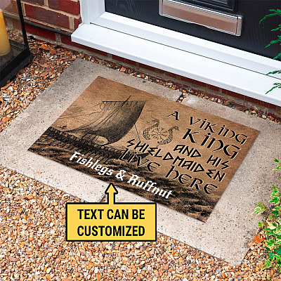 Alternative view of Personalized Name A Viking Warrior And His Shieldmaiden Live Here Until Valhalla Couple Welcome Home Doormat