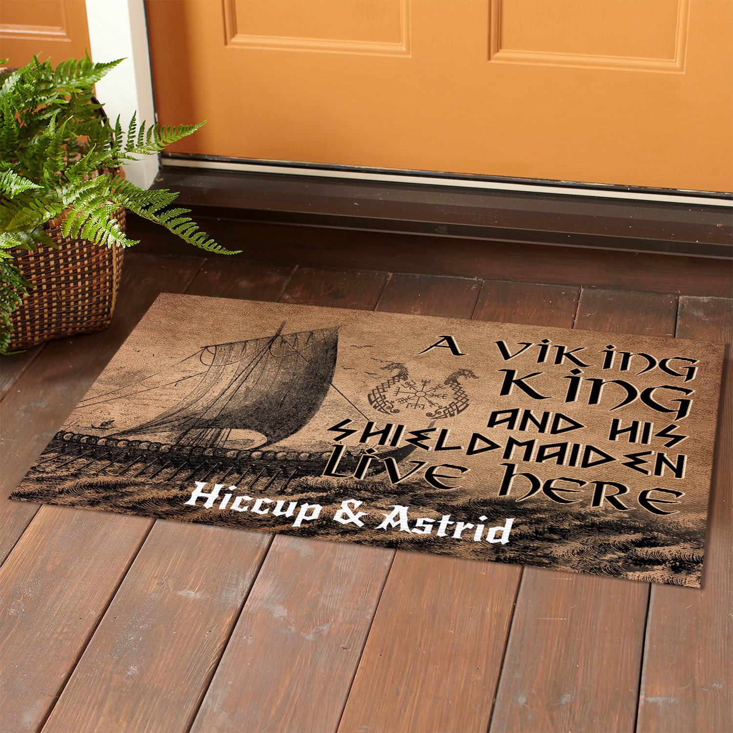 4KT. A Viking And His Shieldmaiden (Sample Design) Doormat mockup 1