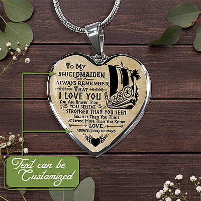 Personalized Couple Name To My Shieldmaiden Always Remember I Love You Viking Warrior Saying Heart Necklace