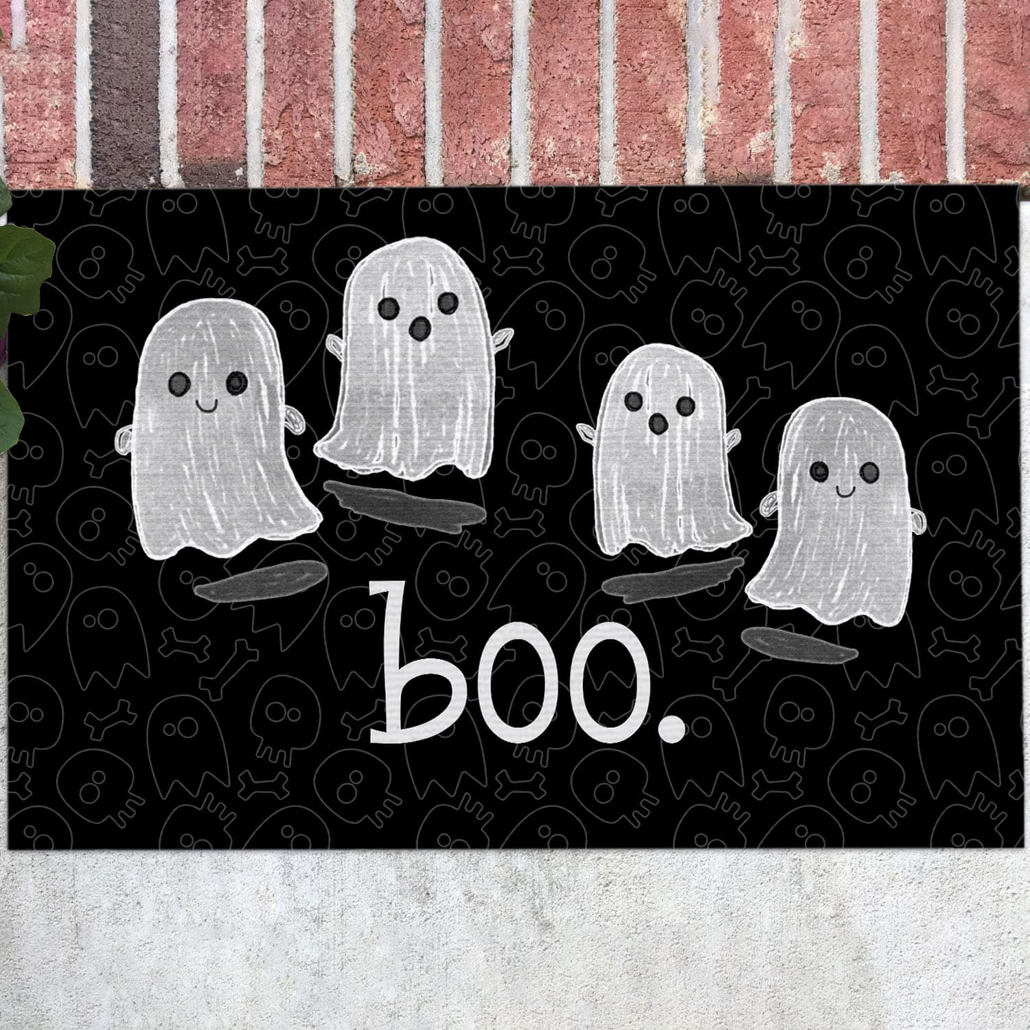 Halloween Ghosts Boo Pumpkin Welcome Doormat - Low-Profile Indoor/Outdoor Floor Mat, 17x29 Inches