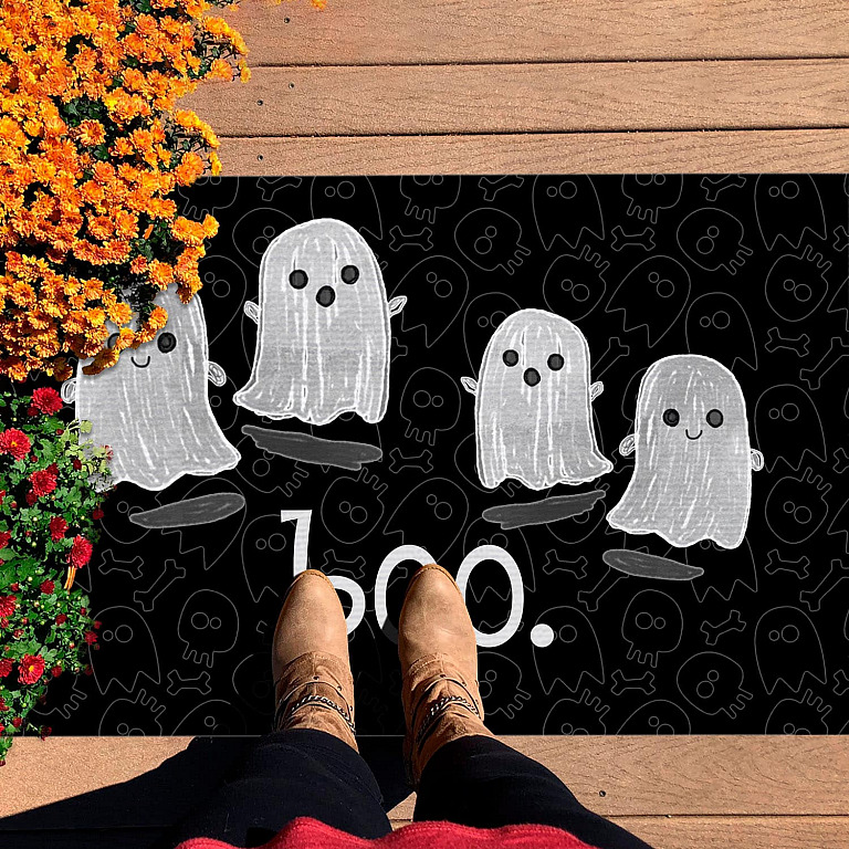 Kigai Halloween Boo Christmas Tree Skirt, 36 Inches Large Tree Mat Xmas Ornaments For Indoor Outdoor Holiday Party Decorations Supplies