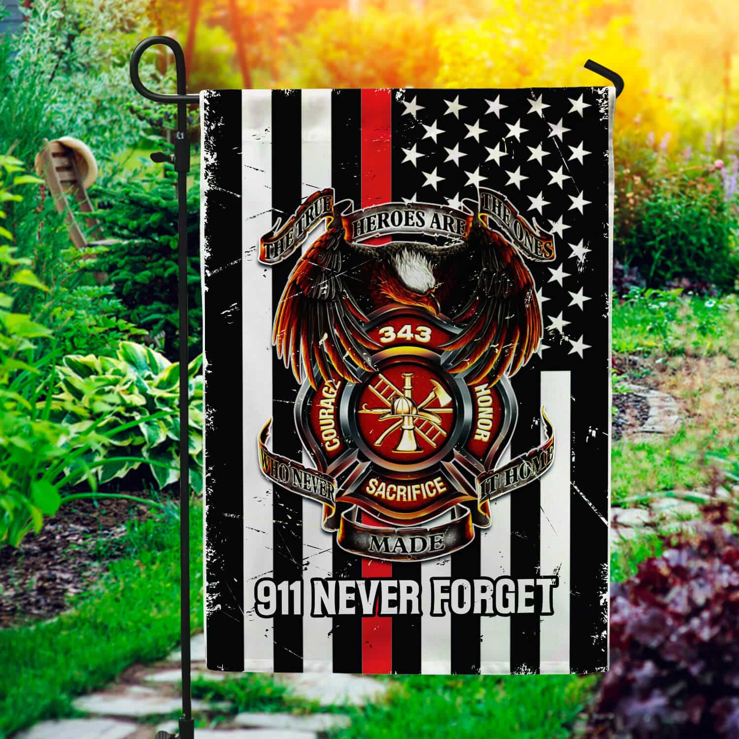 10HV. 343 Never Forget(side 1) Garden Flag Mockup 1