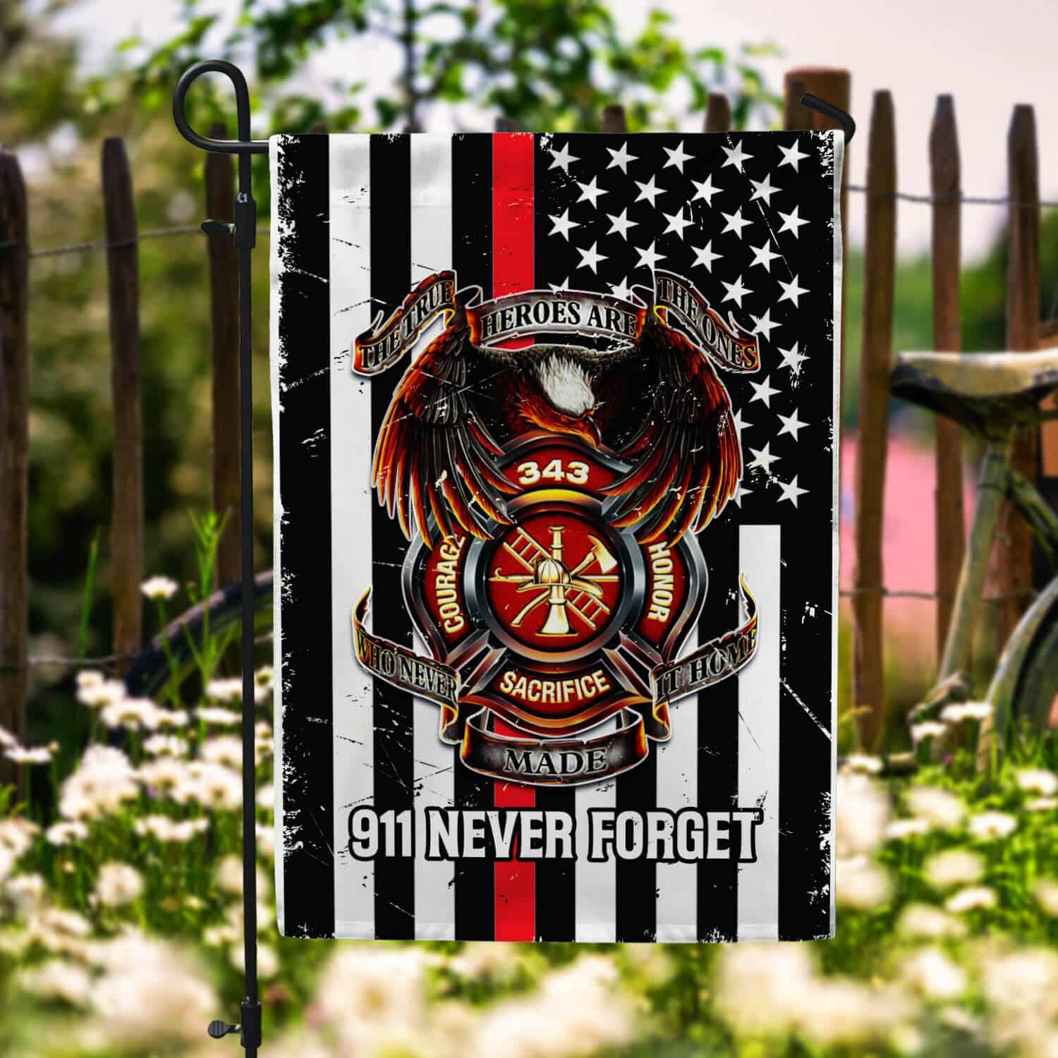 10HV. 343 Never Forget(side 1) Garden Flag Mockup 6