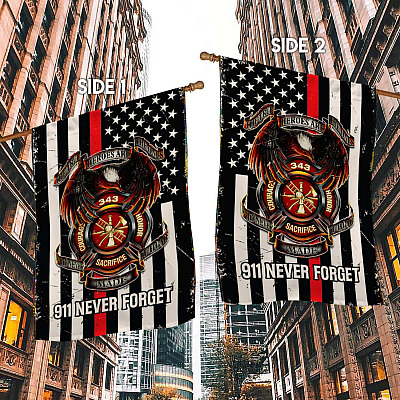 Alternative view of Thin Red Line American Garden Flag - We Will Never Forget House Flag - 911 Patriot Day Wall Flag